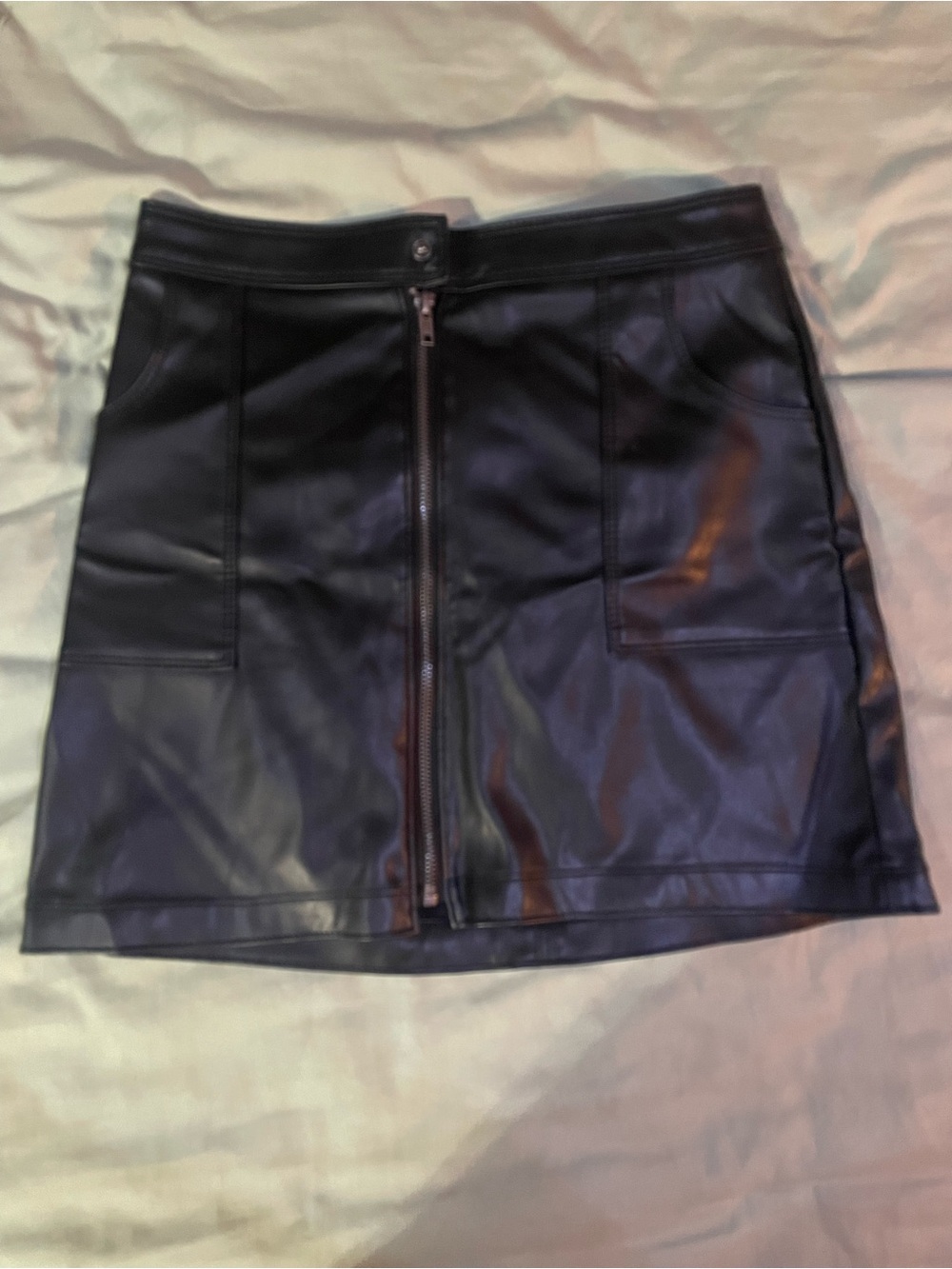 Black Faux Leather Zip-Front Mini Skirt